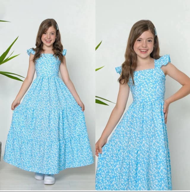 Vestido Midi Floral Azul